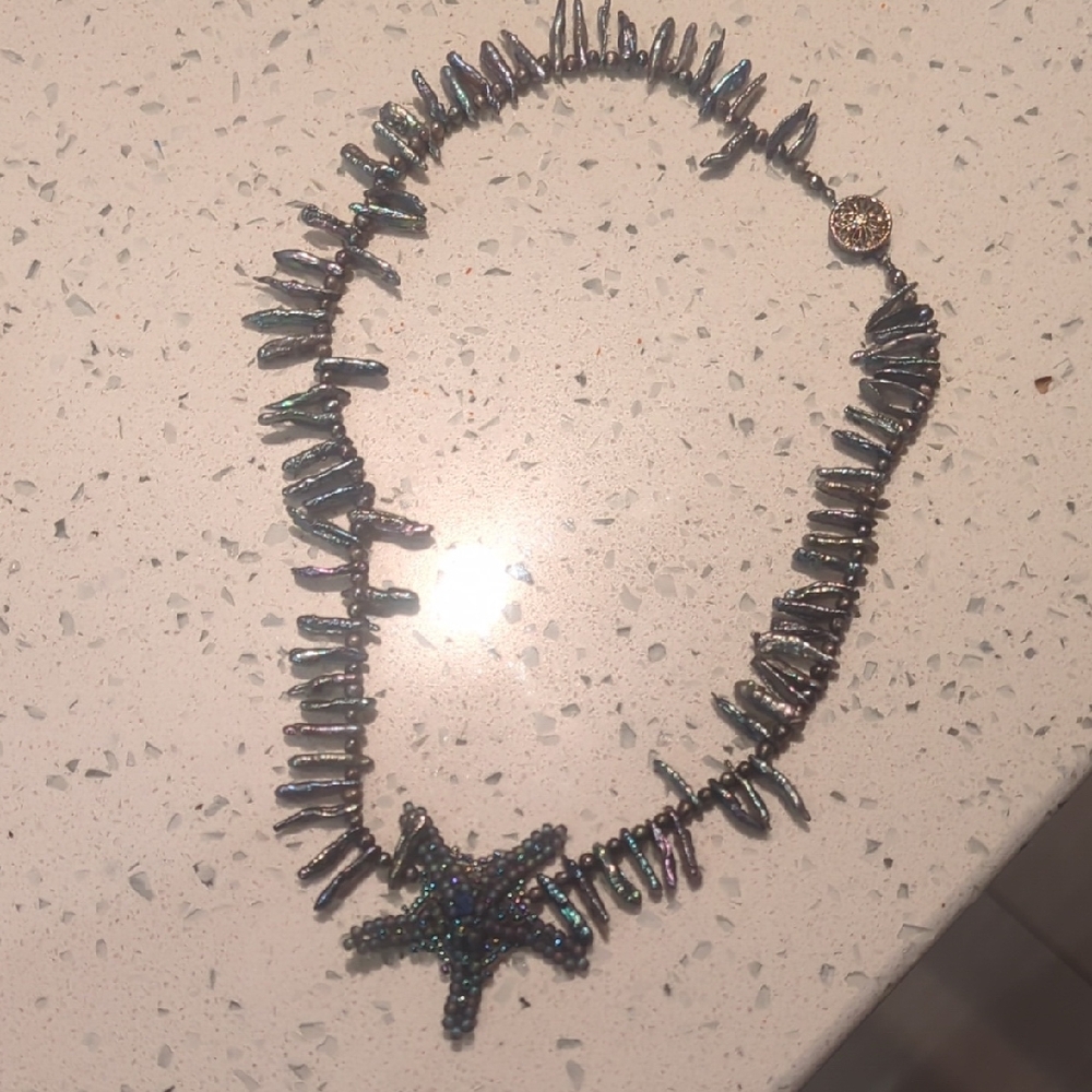 Iridescent Beaded Starfish Necklace